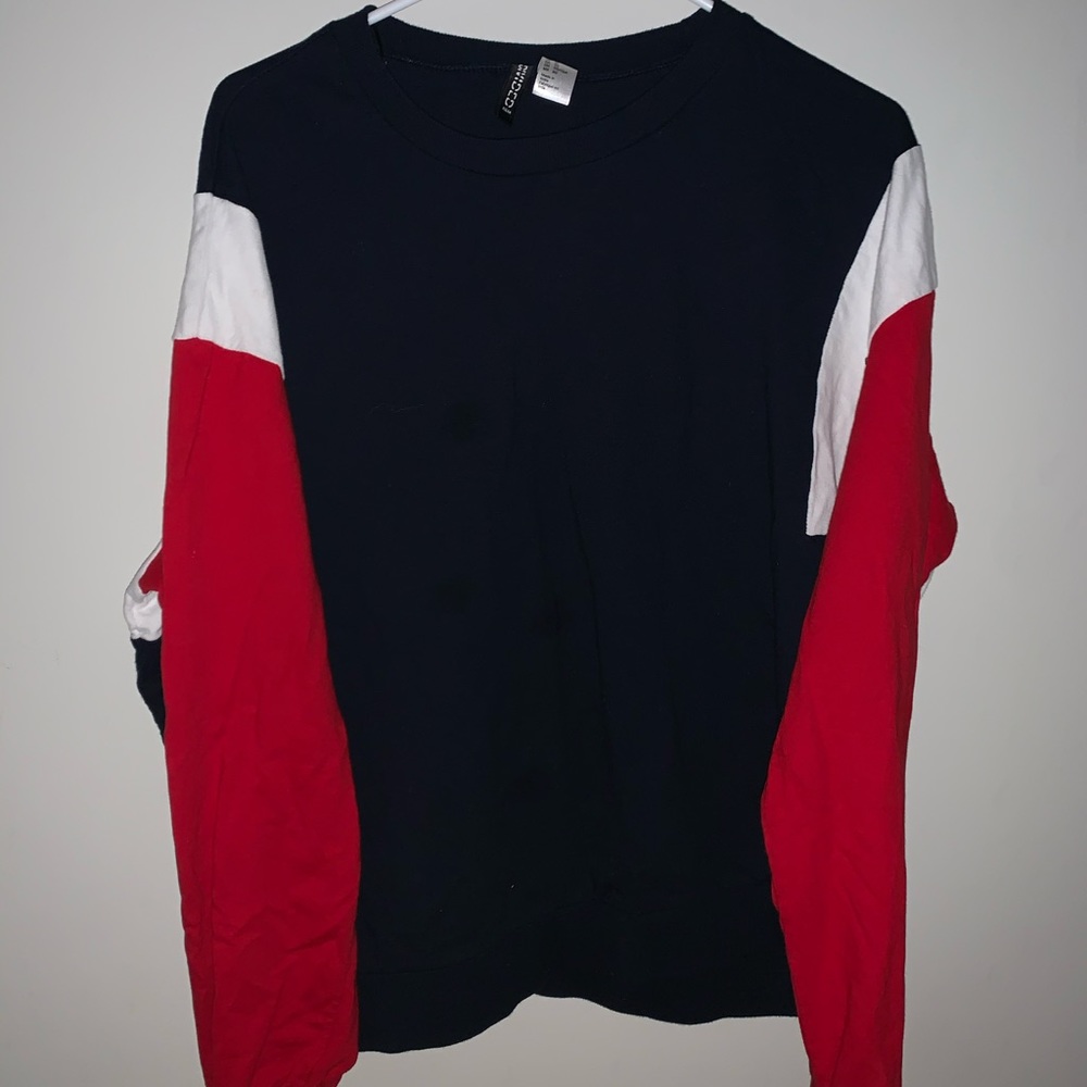 H&M Navy Red White oversized long sleeve crew neck